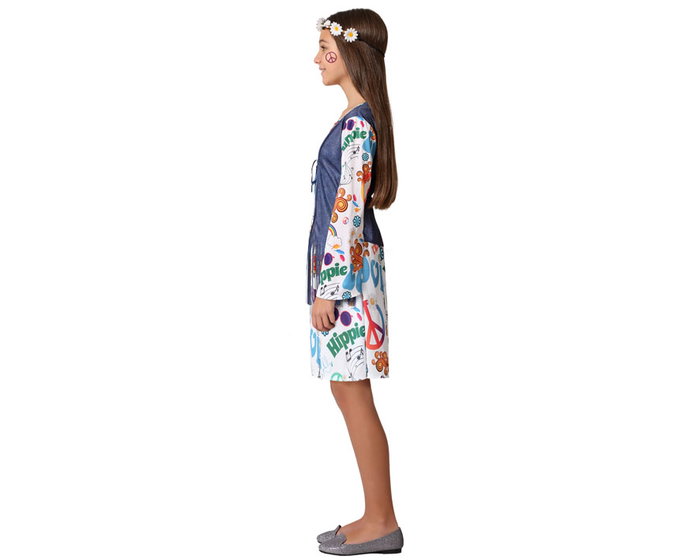 Disfraz Hippie Niña Multicolor 10-12 Años Vestido y Chaleco Fiesta Carnaval Disfraz Hippie Niña Multicolor 10-12 Años Vestido y Chaleco Fiesta Carnaval