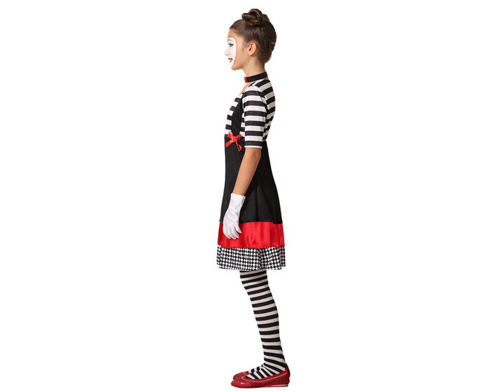 Disfraz de Mimo para Niña Blanco y Negro con Vestido y Collar - Temática Circo - Talla 7-9 Años