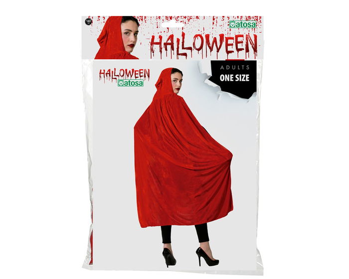 Capa Larga Roja Terciopelo Con Capucha 140 cm Para Cuentos Adulto Halloween Cosplay