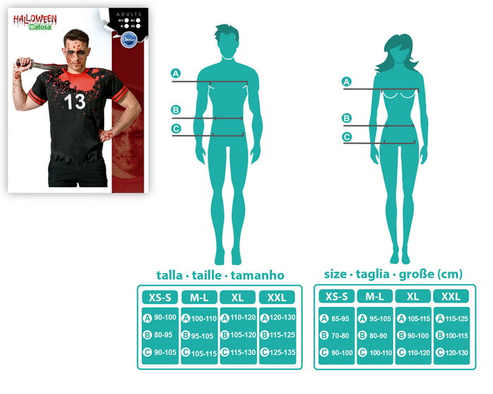 Disfraz Camiseta de Jugador de Rugby Sangriento para Hombre Adulto - Disfraz de Camiseta Negra con Manchas de Sangre y Dorsal, Tallas M-L