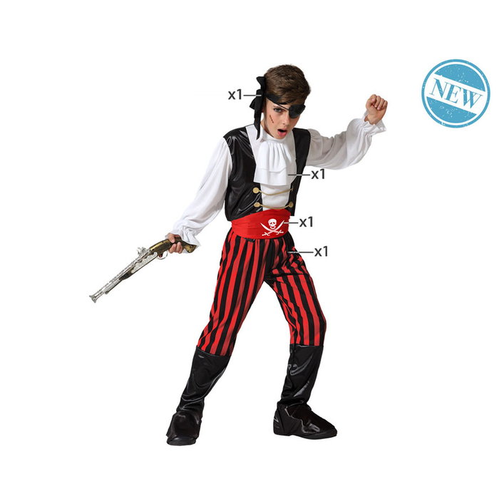 Disfraz Pirata Bucanero para Niño 7-9 Años - Camisa, Pantalón, Cinturón y Pañuelo