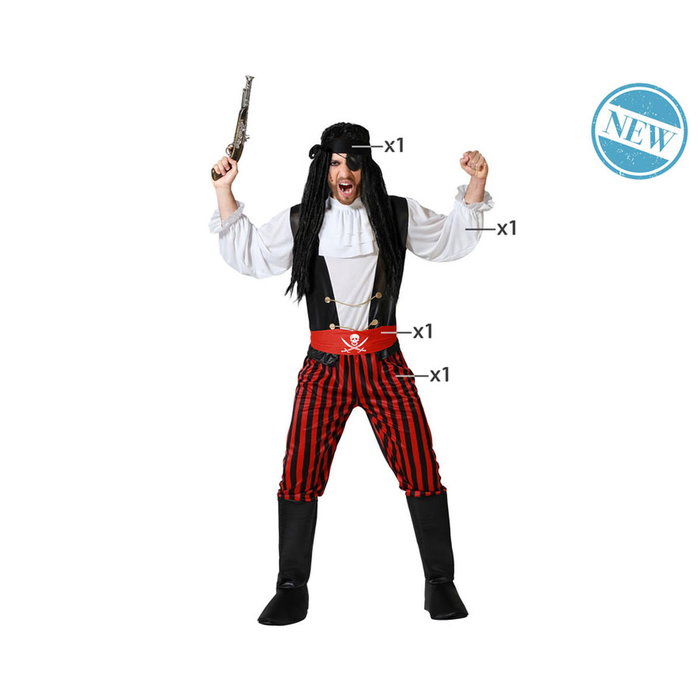 Atosa Disfraz Pirata Adulto Hombre Rojo Rayas XS-S
