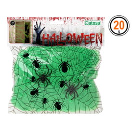 Telaraña Verde con 2 Arañas Negras para Halloween (20g)
