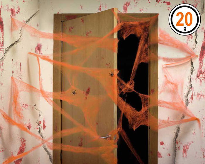 Telaraña Naranja Con 2 Arañas Negras Para Halloween 20 gr