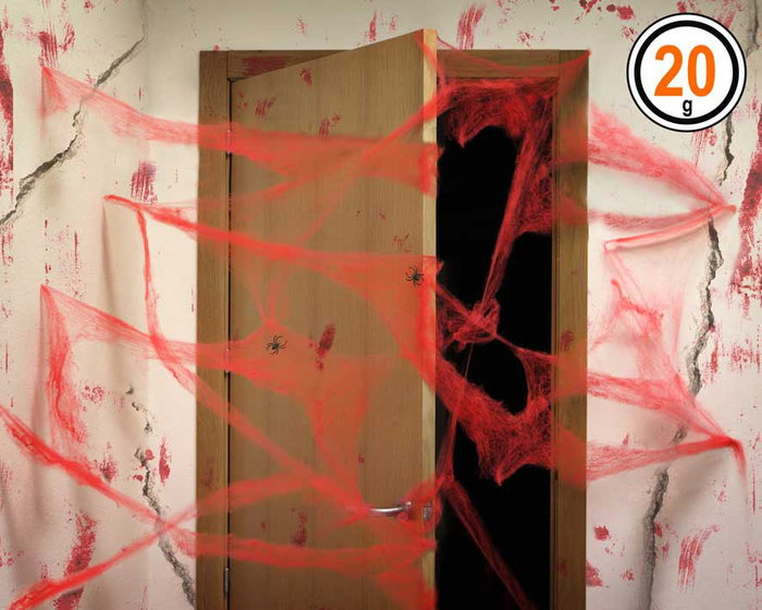 Telaraña Roja Con 2 Arañas Negras 20 gr Para Decoraciones De Terror Halloween