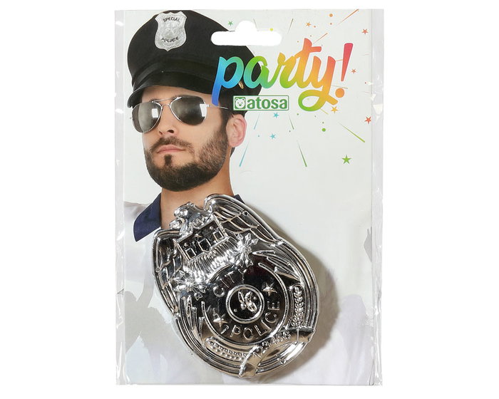Placa Policía Plateada - Accesorio para Disfraces de Policía, Agente o Detective - Ideal para Carnavales y Eventos