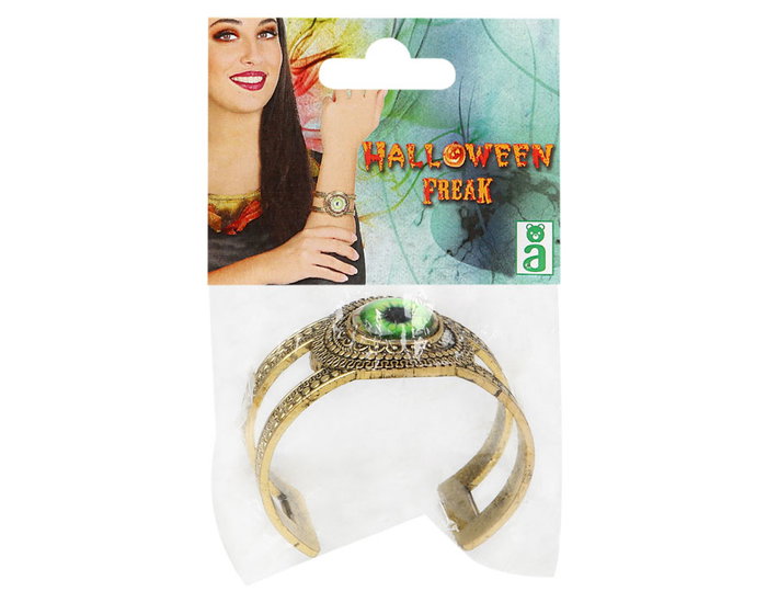 Pulsera de Halloween Ojo Maldito Dorada - Accesorio para Disfraz de Bruja, Vidente o Maga Oscura - Color Verde