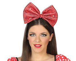 Diadema Lazo Pajarita Rojo Lentejuelas Adulto Fiesta Carnaval Disfraz