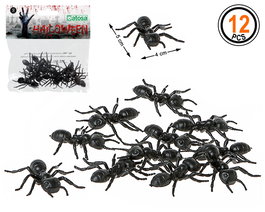 Accesorios Decoración Halloween - Set de 12 Hormigas Negras Realistas de 5x4 cm para Fiestas Temáticas de Terror o Ambientación