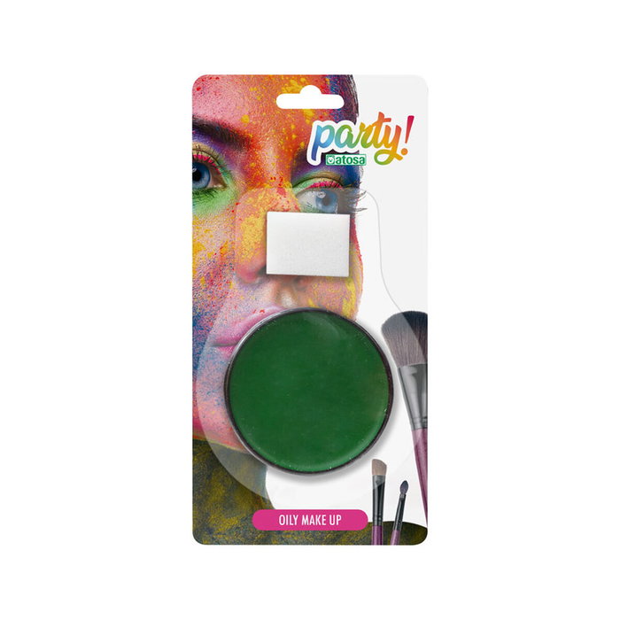 atosa Maquillaje Cera Pintura Facial Color Verde para Disfraces con Esponja