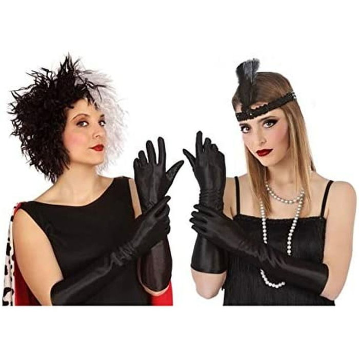 Atosa Guantes Negros Largos 42 cm para Disfraz de Villana o Cabaret