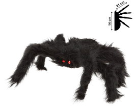 Araña Decorativa Realista Peluda Negra con Ojos Rojos - Muñeco de Decoración Espeluznante para Halloween - 20x28 cm