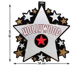 Cartel Estrella De Hollywood Con Brillantes 38x40 cm Accesorio Temática Pop/Rock/Filmstar Plateado