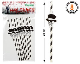 Atosa Set 8 Pajitas Calavera Halloween Blanco y Negro
