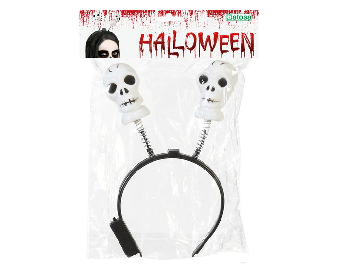 Diadema de Halloween para Adulto con Calaveras Blancas y Luz LED Intermitente - Accesorio Decorativo para Disfraces de Esqueleto o Bruja