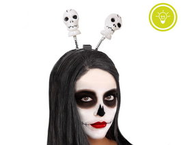 Diadema Negra Con Calaveras Blancas Y Luz Led Intermitente Halloween