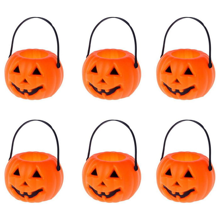 Atosa Mini Calabazas Decorativas Halloween Jack-o'-lantern, Naranja, Pack de 6 Unidades, 25x13 cm