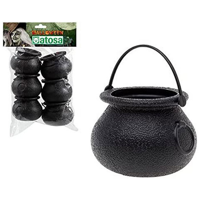 Atosa Pack de 6 Mini Calderos de Bruja Negros 5x7 cm para Halloween