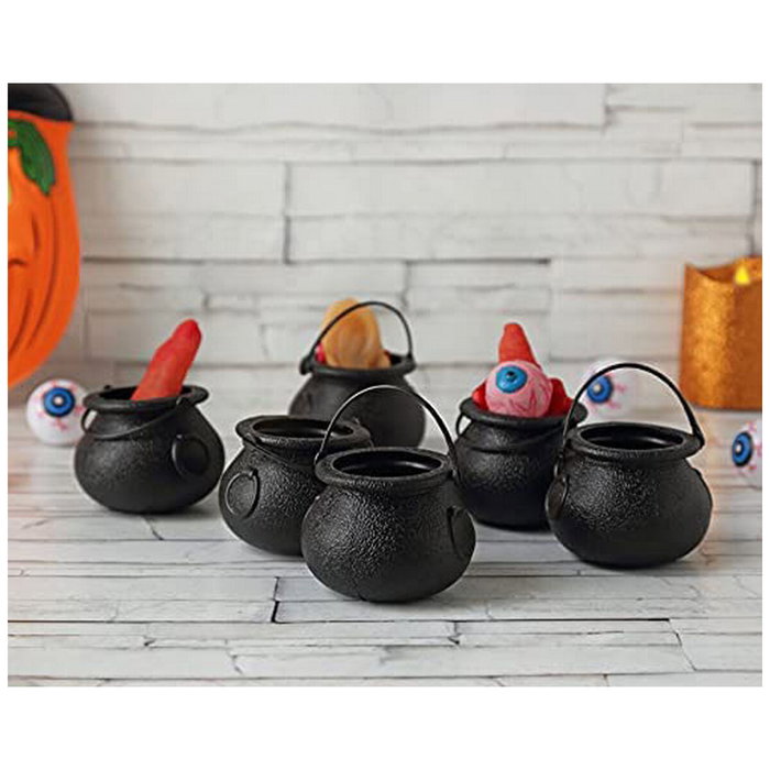 Atosa Pack de 6 Mini Calderos de Bruja Negros 5x7 cm para Halloween