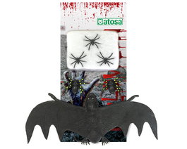 Kit Decoración Halloween Telaraña Murciélago Negro Colgante