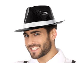 Sombrero Elegante Ganster PVC Negro Estilo Años 20 para Adulto