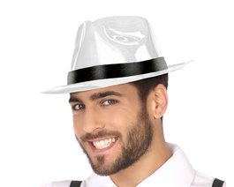 Sombrero Elegante Ganster Pvc Blanco para Disfraces Años 20 Carnaval Adulto