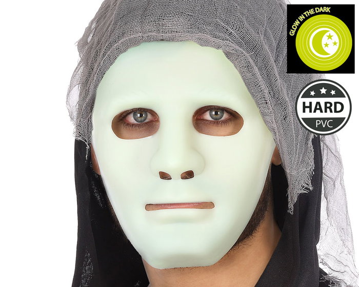 Máscara Blanca Brillante en la Oscuridad de PVC para Disfraz de Fantasma - Efecto Fosforescente, Halloween Máscara Blanca Brillante en la Oscuridad de PVC para Disfraz de Fantasma - Efecto Fosforescente, Halloween