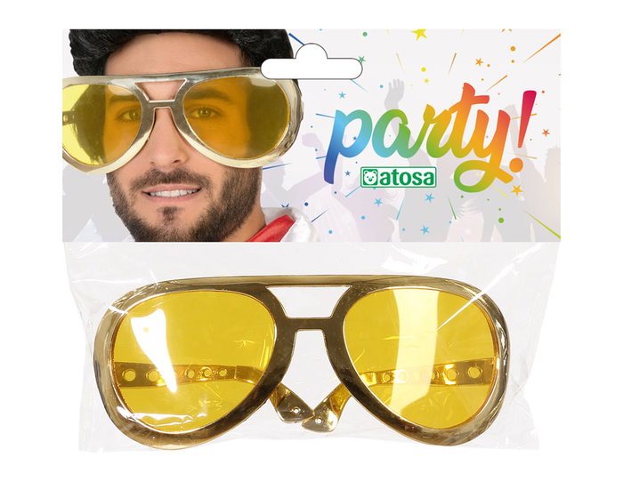 Gafas XXL Doradas Estilo Exagerado Para Disfraz De Elvis - Accesorio de Fiesta Adulto Amarillo