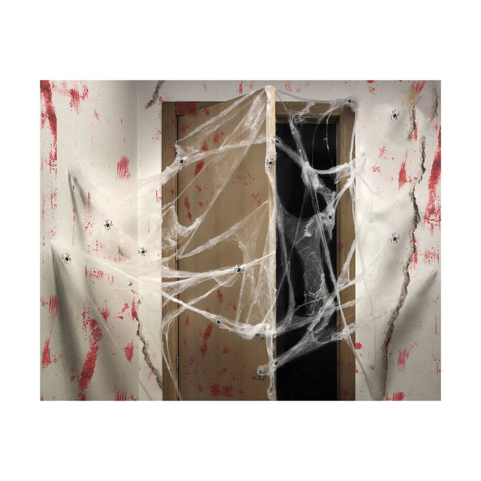 Atosa Telaraña Decorativa para Halloween - Blanco con Arañas Negras (200g) inevitable para decoración de fiestas, puertas y ventanas Atosa Telaraña Decorativa para Halloween - Blanco con Arañas Negras (200g) inevitable para decoración de fiestas, puertas y ventanas