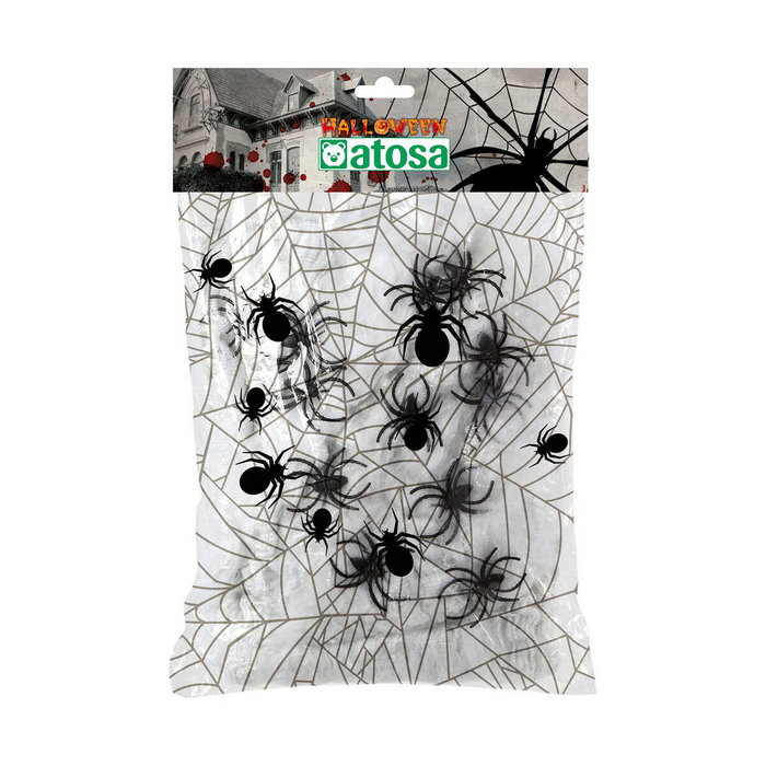 Atosa Telaraña Decorativa para Halloween - Blanco con Arañas Negras (200g) inevitable para decoración de fiestas, puertas y ventanas Atosa Telaraña Decorativa para Halloween - Blanco con Arañas Negras (200g) inevitable para decoración de fiestas, puertas y ventanas
