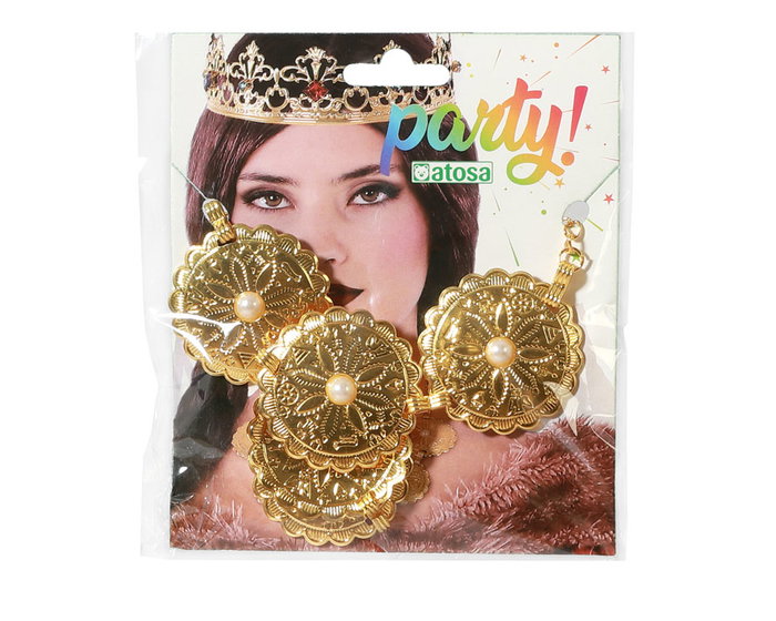 Collar Medieval Monedas Dorado con Perlas y Flores en Relieve para Disfraces de Reina y Cortesana