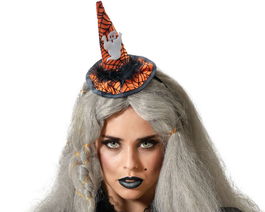 Diadema Sombrero Bruja Naranja con Fantasma para Disfraces de Halloween y Fiestas Temáticas