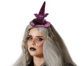 Diadema Sombrero Bruja Morado Murciélago Telaraña - Accesorio Mágico Halloween