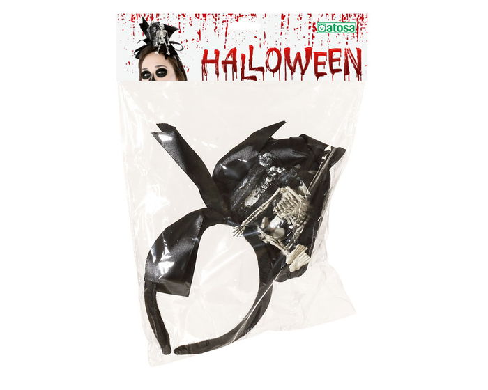 Diadema Halloween Esqueleto Miniatura con Lápida para Disfraces de Terror