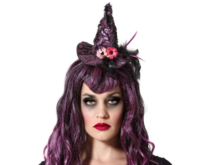 Diadema Sombrero Bruja Morado Con Flores Y Plumas Para Halloween Y Cosplay Diadema Sombrero Bruja Morado Con Flores Y Plumas Para Halloween Y Cosplay