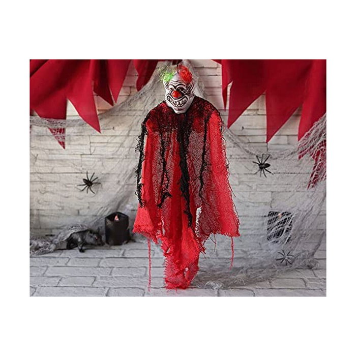 Atosa Decoración Terrorífica Colgante Payaso Siniestro de 60 cm con Malla Roja y Pelo Verde/Naranja Atosa Decoración Terrorífica Colgante Payaso Siniestro de 60 cm con Malla Roja y Pelo Verde/Naranja