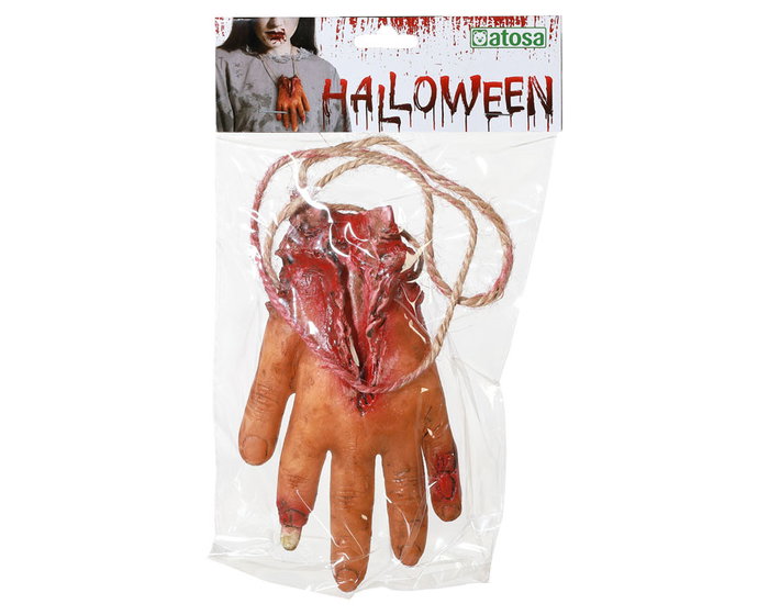 Collar Mano Ensangrentada 50 cm para Despojos Humanos, Disfraces de Terror y Halloween