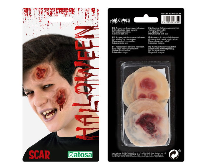 Cicatriz Postiza Realista Para Halloween 24x10 cm Con Heridas Impactantes