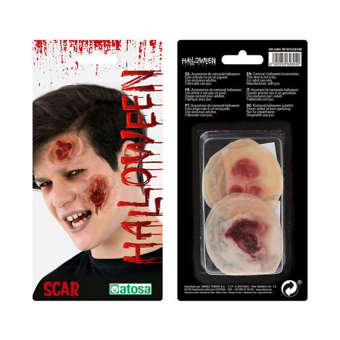 Cicatriz postiza de 24x10 cm con heridas realistas para Halloween