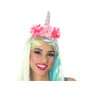 Atosa Diadema Unicornio con Cuerno Plateado y Flores Rosadas para Mujer Adulto