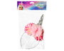 Diadema Carnaval Unicornio Mujer Adulto con Cuerno Plateado y Flores Rosadas