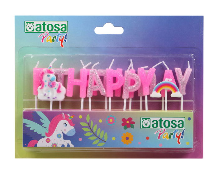 Set Velas Happy Birthday Unicornio Multicolor Decoración