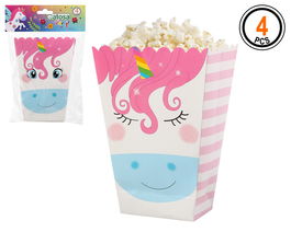 Set 4 Cajas de Cartón para Palomitas con Diseño de Unicornio Multicolor