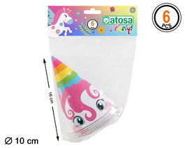 Set 6 Gorros de Cartón Unicornio Multicolor 10 cm Diámetro Decoración