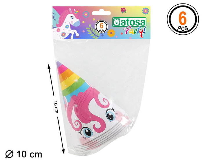 Set 6 Gorros de Cartón Unicornio Multicolor 10 cm Diámetro Decoración Set 6 Gorros de Cartón Unicornio Multicolor 10 cm Diámetro Decoración