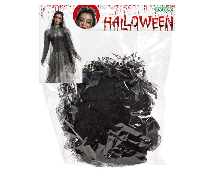Diadema Halloween Calaveras Negro con Velo para Mujer Adulto