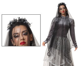 Diadema Halloween Calaveras Negro con Velo para Mujer Adulto