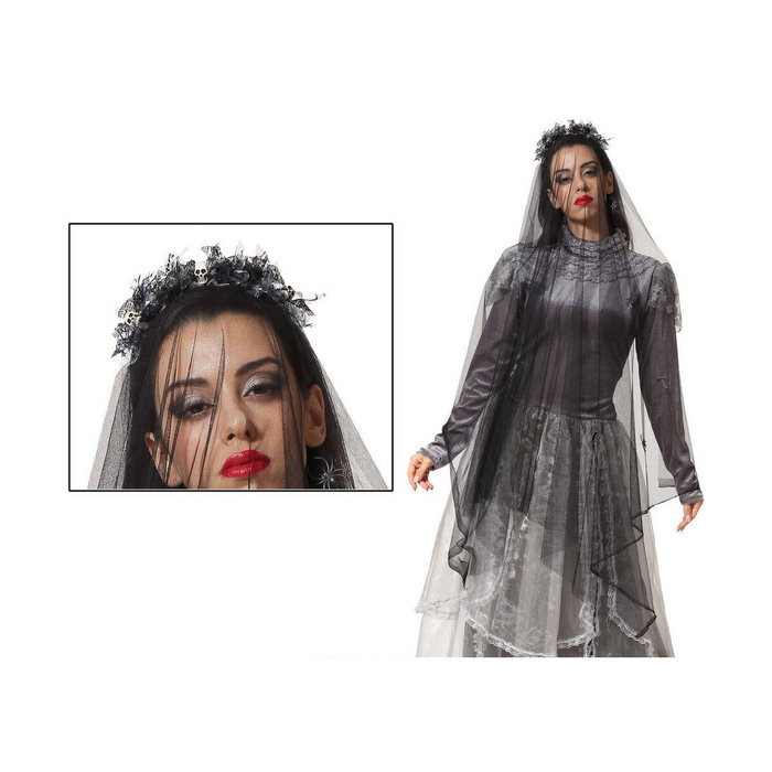 Atosa Diadema Halloween de Calaveras con Velo Largo Negro para Adulto