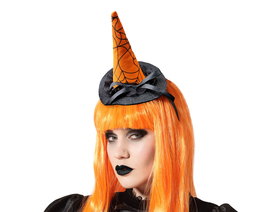Diadema de Bruja Naranja Telaraña para Halloween y Disfraces