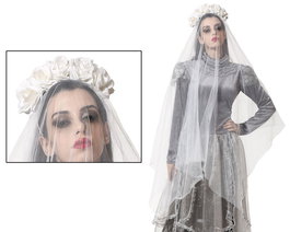 Diadema Halloween - Diadema con Velo y Corona de Rosas Blancas para Disfraz de Novia Fantasmal, Halloween, Fiestas de Terror